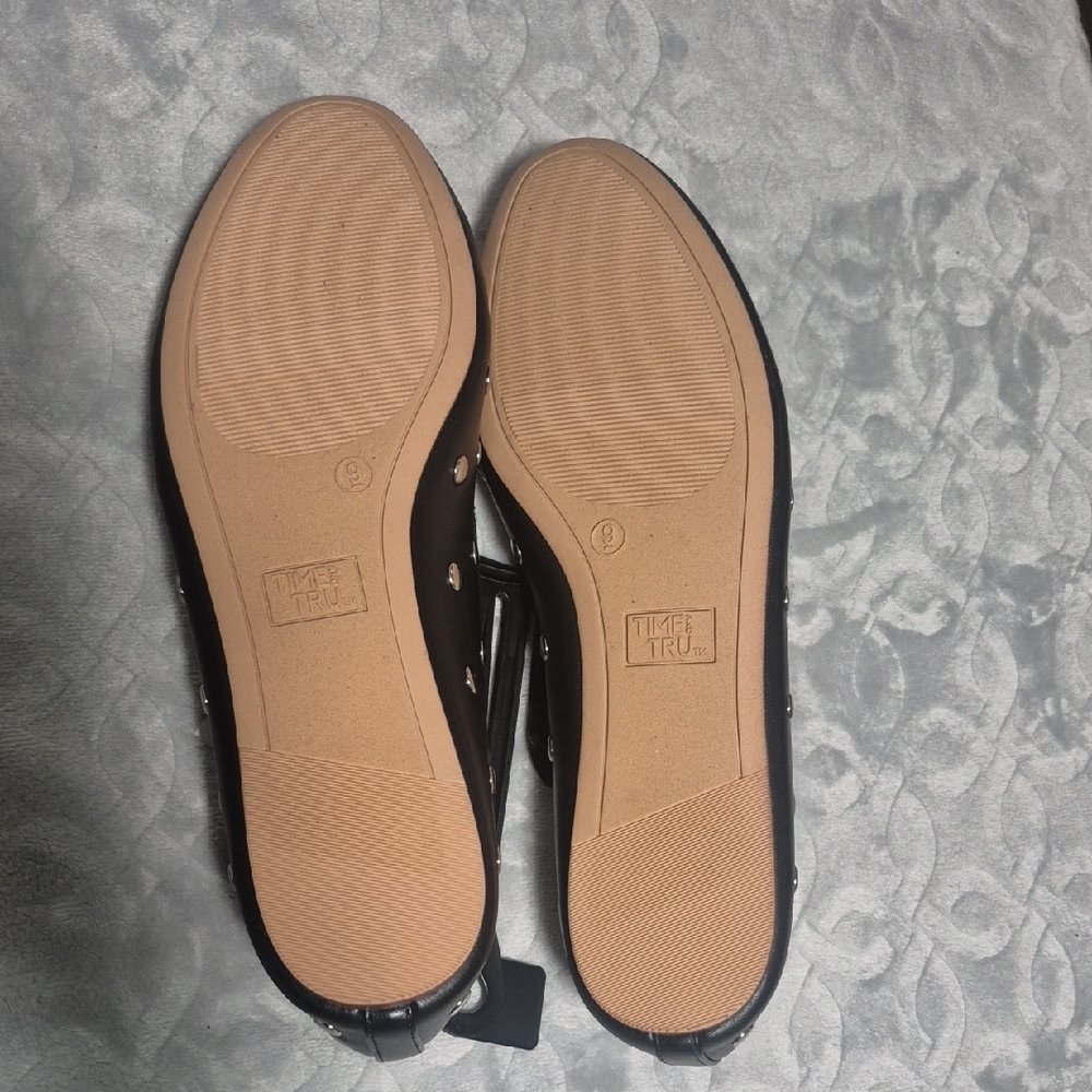 Time and Tru Black Studded Ballet Flats Asst Sizes - Picture 3 of 5